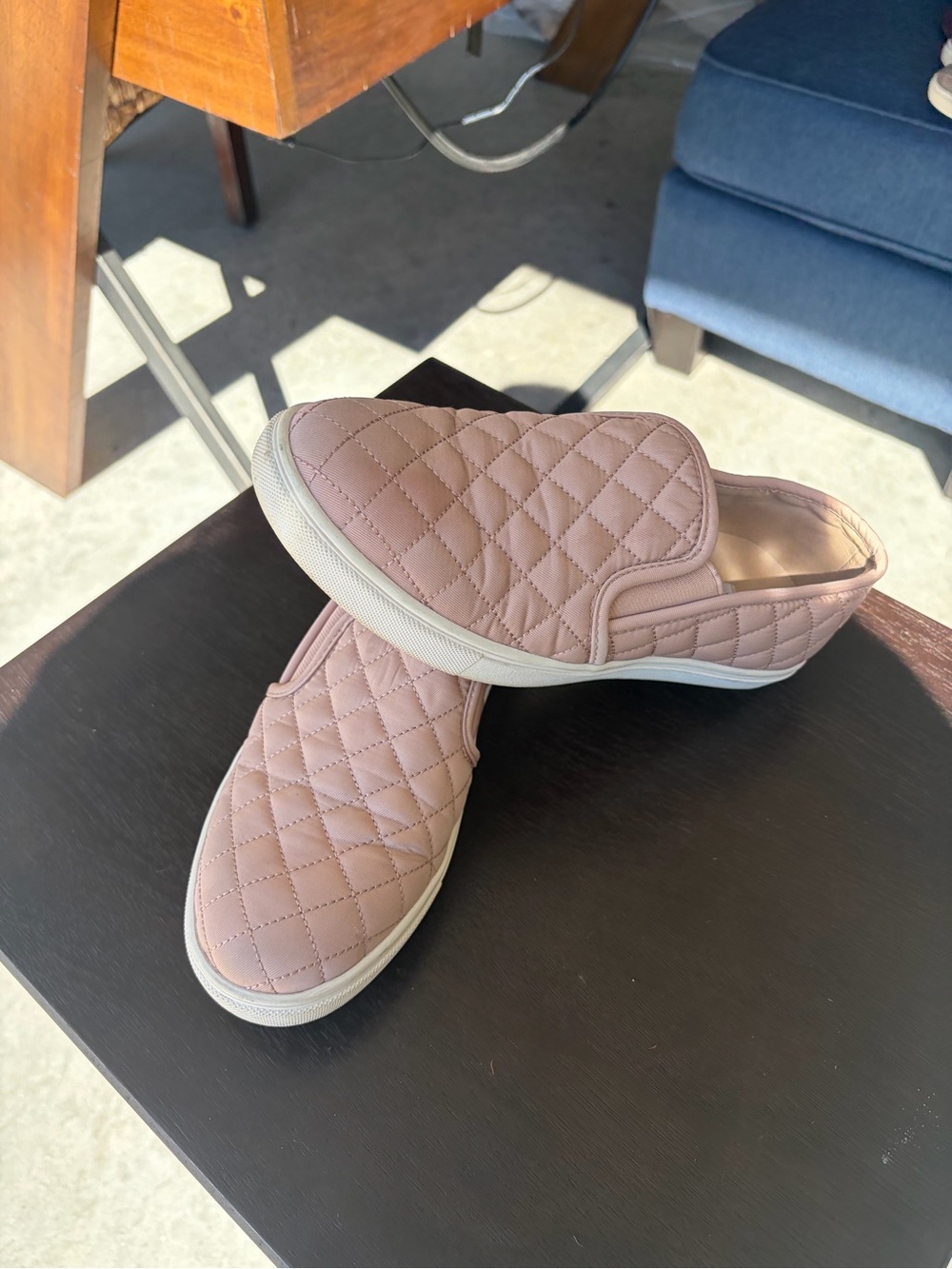 Steve Madden Quilted Slip-On Mules in Mauve Pink